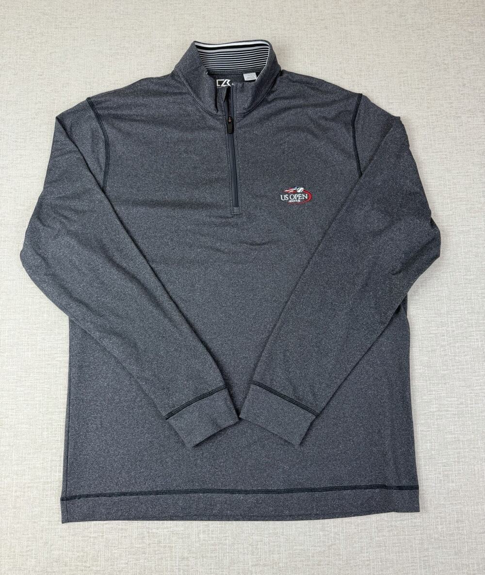 Cutter & Buck US Open 2015 Golf Pullover Mens L Gray DryTec 1/4 Zip